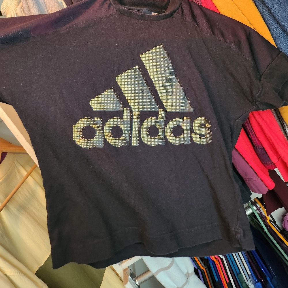 Adidas Black Cropped Tee with Gold Logo